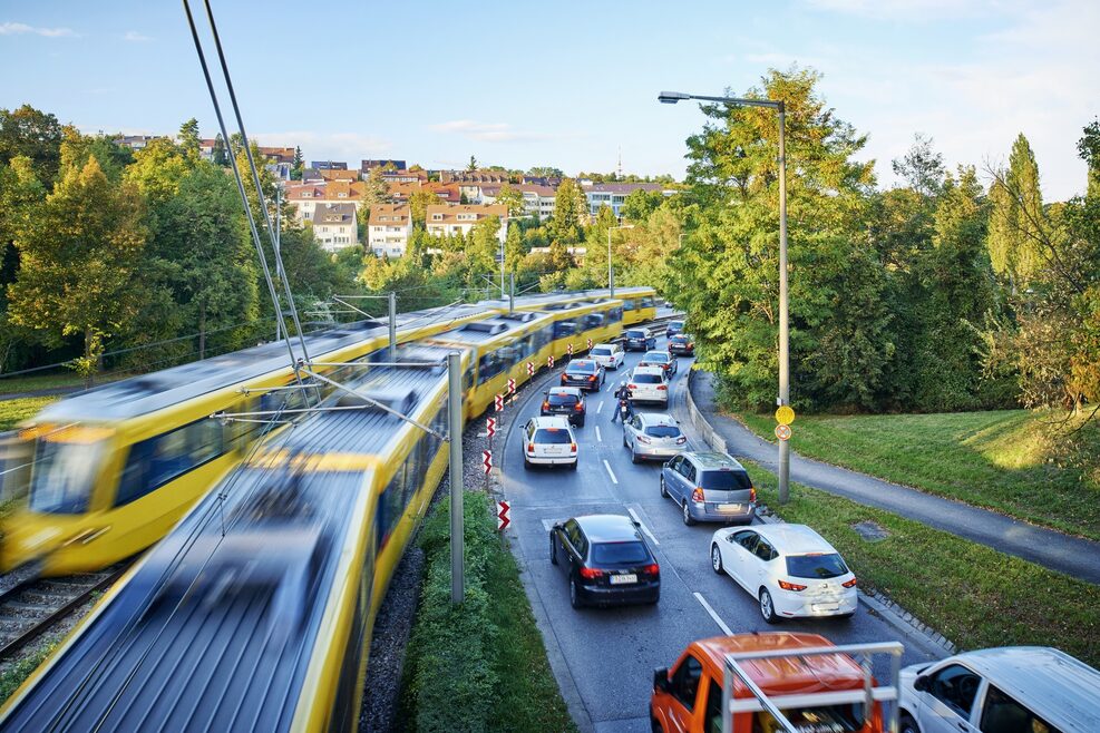 Rail in Stuttgart passes traffic jam