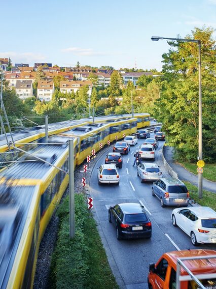 Rail in Stuttgart passes traffic jam